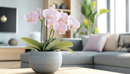 Orchid plant with soft pastel hues blooming in a serene indoor setting