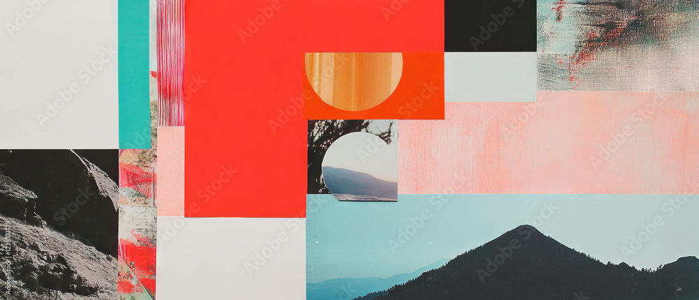 Poster exploring creativity through a minimalistic scrapbook collage of mixed textures and colors