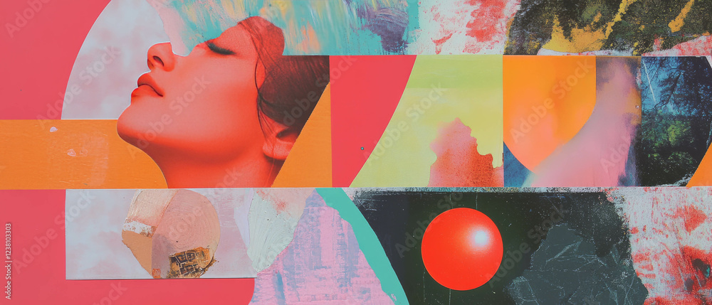 Poster minimalistic scrapbook collage featuring vibrant colors and unique textures for visual harmony
