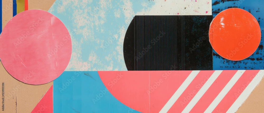 Poster Exploring minimalism in a scrapbook collage with geometric shapes and textured backgrounds