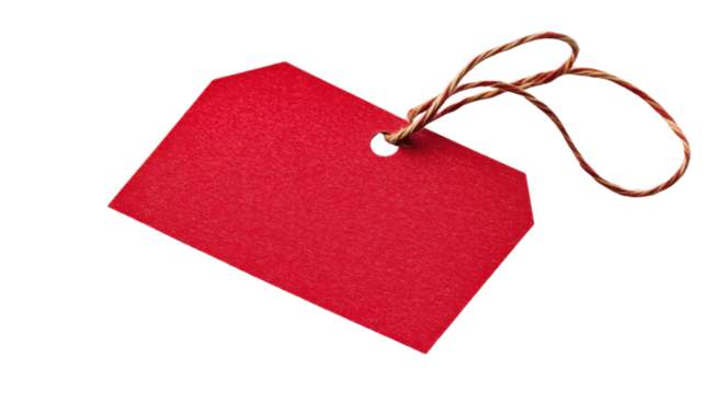 Red label swinging on string with transparent background