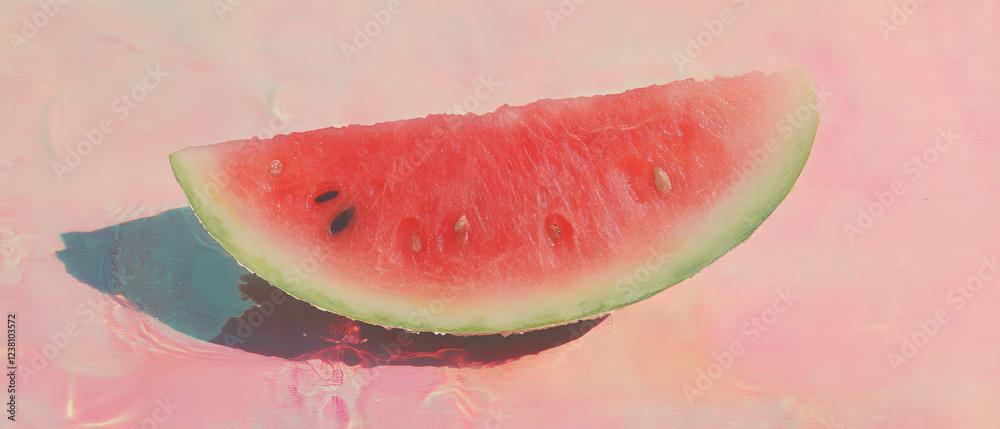 Poster minimalistic scrapbook style featuring a slice of watermelon with watercolor background