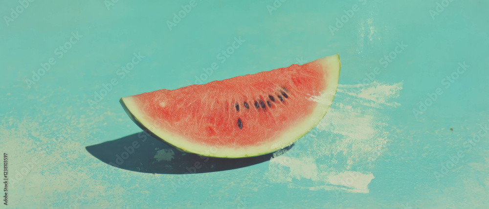 Poster minimalistic watermelon slice in a delicate scrapbook-style composition