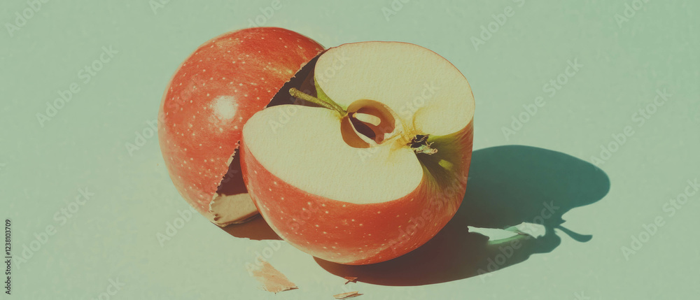 Poster Minimalistic scrapbook-style artwork showcasing an apple core with delicate textures