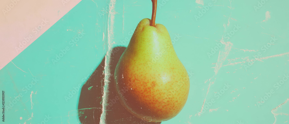 Poster Minimalistic scrapbook design featuring a pear on textured paper background