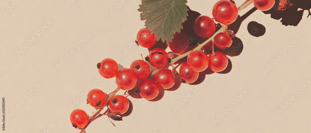 Poster minimalistic arrangement of currants on a textured neutral background in a handcrafted style