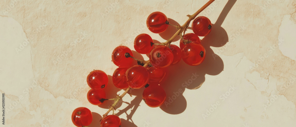 Poster minimalistic arrangement of currants on textured paper background evokes handcrafted art