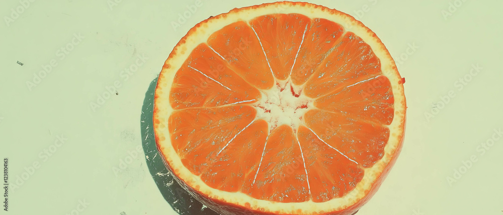 Poster minimalistic scrapbook art featuring a halved orange with subtle textures and stitching