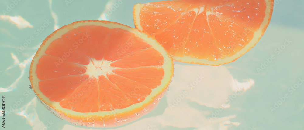 Aufkleber halved orange with delicate stitching in a minimalistic scrapbook composition
