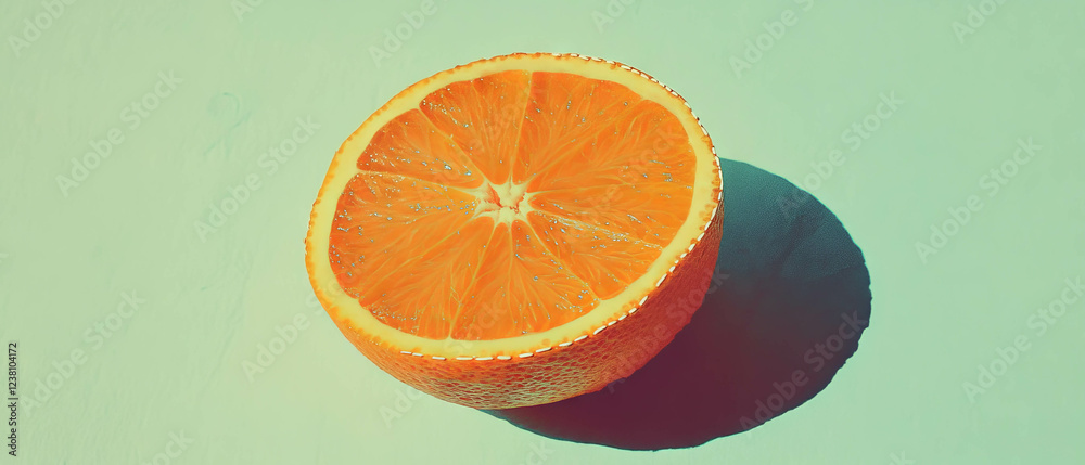 Poster creative scrapbook design featuring a halved orange with thread details on textured background