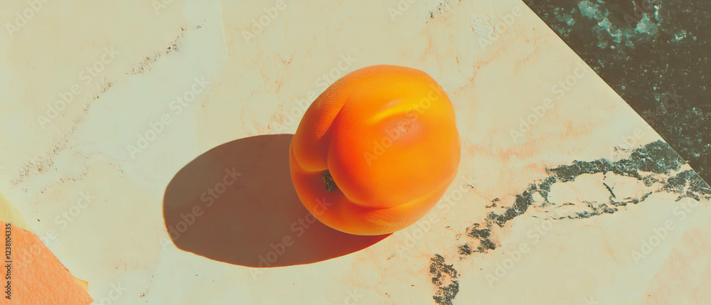 Poster minimalistic scrapbook design featuring a single apricot with textured paper background
