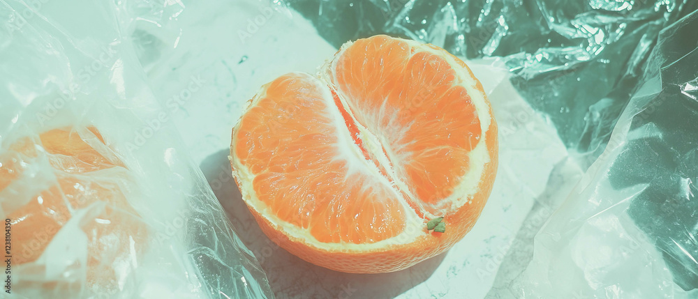 Aufkleber crafting a minimalistic scrapbook featuring a halved tangerine on textured paper