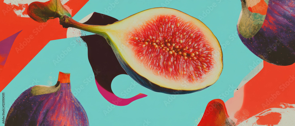 Poster Minimalistic scrapbook composition featuring a fig with delicate textures and colors