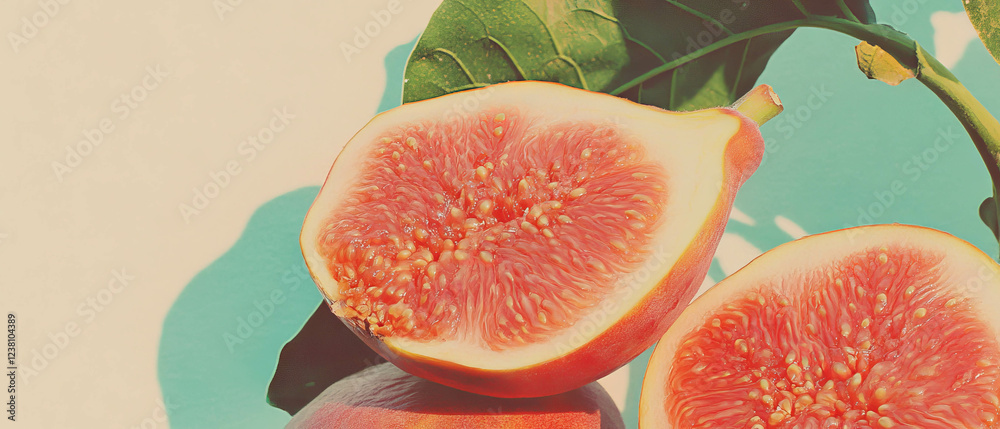 Poster minimalistic scrapbook composition featuring a fig and delicate textures on a clean background