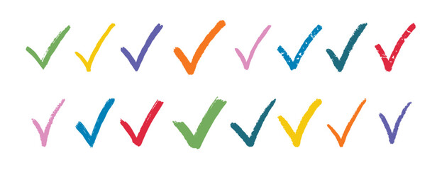 check mark pastel textured doodle hand drawn checkmarks element colorful doodle hand drawn icon set. Check mark line clipart symbol bright colors.