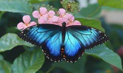 A vibrant butterfly perched on a pink flower, Generative AI