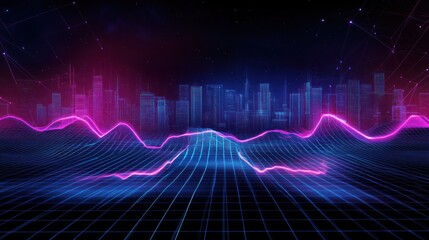 Naklejka premium Neon Cityscape - Futuristic Digital Landscape