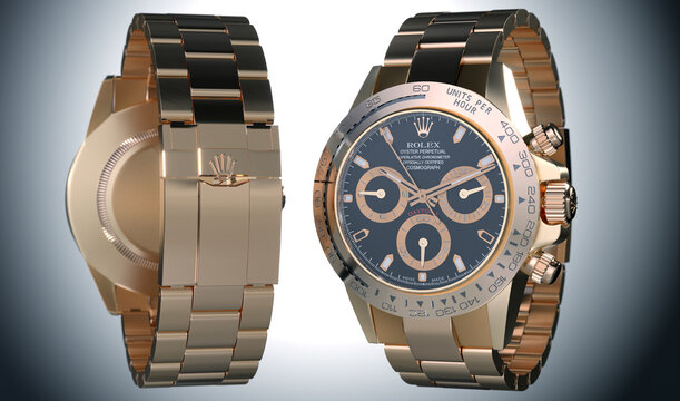 Oyster Perpetual Rolex Daytona Cosmograph: Oystersteel and yellow gold, white dial and contrasting counter borders. Oyster bracelet and ring yellow gold with engraved tachymeter scale.