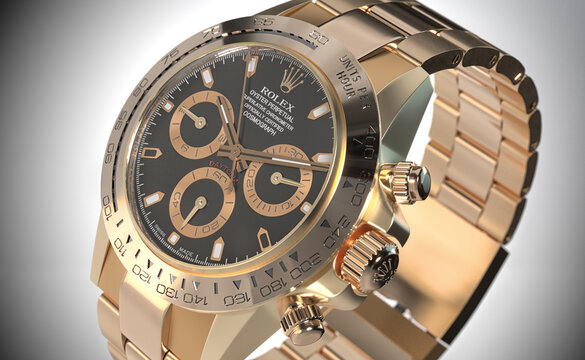 Oyster Perpetual Rolex Daytona Cosmograph: Oystersteel and yellow gold, white dial and contrasting counter borders. Oyster bracelet and ring yellow gold with engraved tachymeter scale.