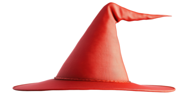 Red wizard hat floating on transparent background