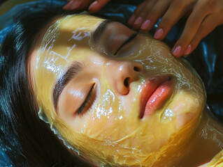 close up portrait of asian girl with beauty mask