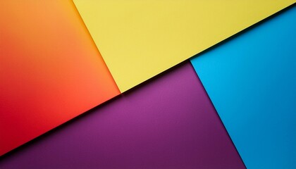 Fototapeta premium Abstract colorful geometric shapes in vibrant red, yellow, purple and blue hues. The design features sharp angles and layered blocks of color creating a dynamic and modern composition 