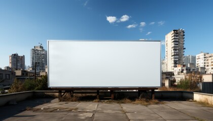 Obraz premium A large white billboard sits on a rooftop in a city