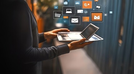 Business Professional Utilizing Smart Products for Efficient Work Execution.