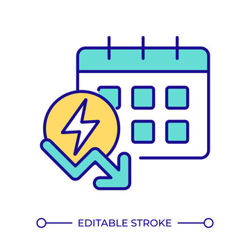 Power decrease schedule RGB color icon. Monthly planner. Time management. Energy, voltage. Declining chart. Isolated vector illustration. Simple filled line drawing. Editable stroke