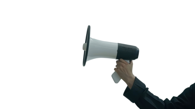 Businessman making announcement using megaphone on transparent background