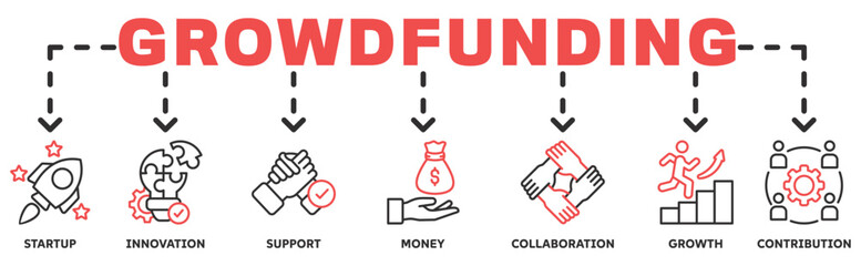Crowdfunding banner web icon vector illustration concept with icon of startup, innovation, support, money, collaboration, growth, contribution 