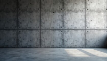 Fototapeta premium Empty interior space with grey concrete wall, floor. Modern minimalist style. Suitable for design ideas product placement. Modern architecture. Urban setting. Minimalist interior. Modern design.