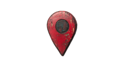 Red wooden location pin pointing on transparent background