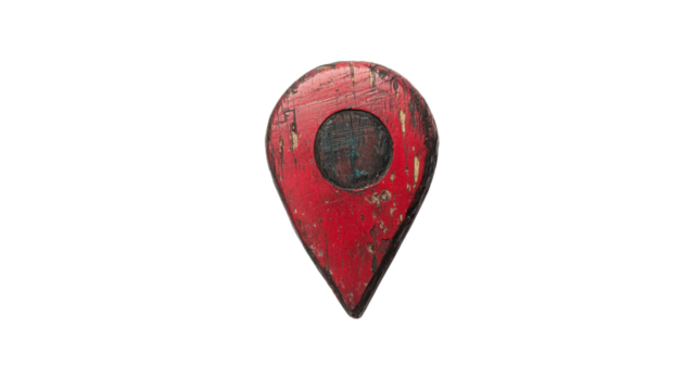 Red wooden location pin pointing on transparent background - Powered by Adobe