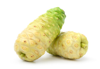 Noni or Morinda Citrifolia fruit isolated on white background. Clipping path.