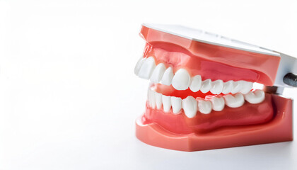 Obraz premium close-up view of a set of healthy artificial teeth, highlighting the importance of dental care