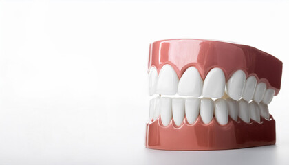 Fototapeta premium a close-up view of a perfect set of teeth. The teeth are white and healthy, and the gums are pink and healthy. This image is ideal for dental marketing, educational materials.