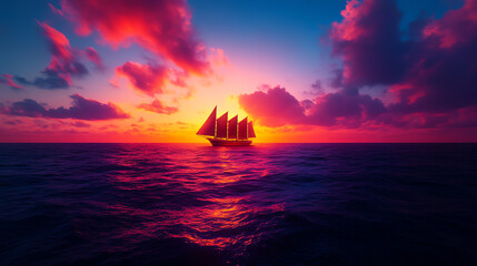 Fototapeta premium A ship with digital sails, symbolizing futuristic commerce, Realistic Photo Professional photography, Warm, soft directional lighting with diffused shadows,