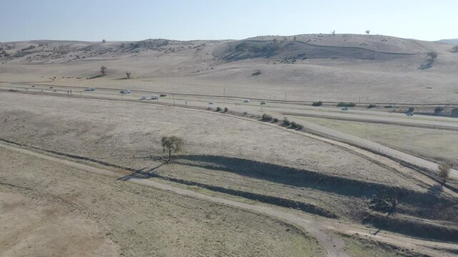 4K aerial over ranch land along California's 101 highway near the town of Bradley.