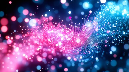 Abstract Blue and Pink Swirling Light Trails and Bokeh Background, Digital Art Illustration
