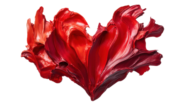 Red paint forming a heart shape on transparent background