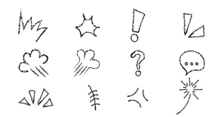 Fototapeta premium Crayon pencil doodle sketch hand drawn chalk vector element set