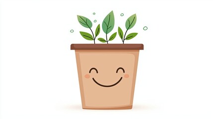 Obraz premium Park animals community, Happy Plant Pot with Green Leaves and Smiling Face for Joyful Home Decor and Gardening