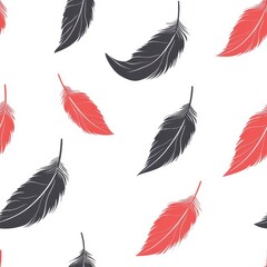 Flat seamless feather pattern, simple shapes, isolated on white, smooth and clean design