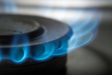 Gas fire on the kitchen stove.
