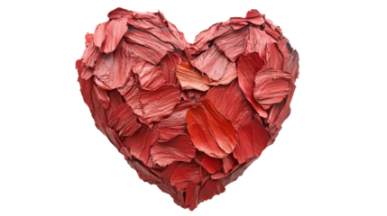 Red heart formed by many brushstrokes of lipstick on transparent background