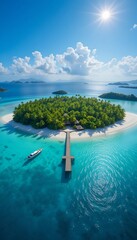 Beach with sky, Wooden Pier and Blue Sea