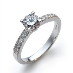 Elegant diamond engagement ring on a smooth white background, ideal for jewelry promotion and romantic occasions.