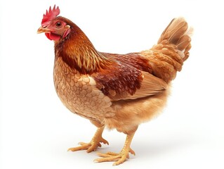 Fototapeta premium adult bird brown farm chicken standing isolated on white background realistic photo 