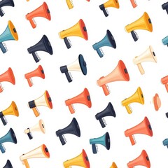 Obraz premium Flat style seamless pattern with various megaphones, isolated on a white background, lively.